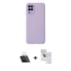 MARSİLYAN™- Galaxy A22 Kılıf Çekirdek Modern Serisi - Siyah Seramik Nano Ekran Koruyucu + Şeffaf Kamera Lens Koruma Cam