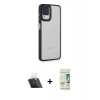 MARSİLYAN™- Galaxy A22 Kılıf Eksen Doku Prime - Siyah 20D Premium Cam Ekran Koruyucu + Şeffaf Kamera Lens Koruma Cam