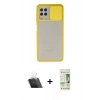 MARSİLYAN™- Galaxy A22 Kılıf Vadi Çizgi - Siyah 20D Premium Cam Ekran Koruyucu + Kamera Lens Koruma Cam - SF