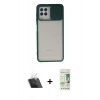 MARSİLYAN™- Galaxy A22 Kılıf Vadi Çizgi - Siyah 20D Premium Cam Ekran Koruyucu + Kamera Lens Koruma Cam - SF