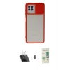 MARSİLYAN™- Galaxy A22 Kılıf Vadi Çizgi - Siyah 20D Premium Cam Ekran Koruyucu + Kamera Lens Koruma Cam - SF