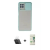 MARSİLYAN™- Galaxy A22 Kılıf Vadi Çizgi - Siyah 20D Premium Cam Ekran Koruyucu + Kamera Lens Koruma Cam - SF