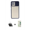 MARSİLYAN™- Galaxy A22 Kılıf Vadi Çizgi - Siyah 20D Premium Cam Ekran Koruyucu + Kamera Lens Koruma Cam - SF