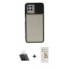 MARSİLYAN™- Galaxy A22 Kılıf Vadi Çizgi - Siyah Mat Seramik Nano Ekran Koruyucu + Kamera Lens Koruma Cam - SF