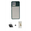 MARSİLYAN™- Galaxy A22 Kılıf Vadi Çizgi - Siyah Mat Seramik Nano Ekran Koruyucu + Kamera Lens Koruma Cam - SF