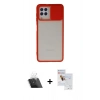 MARSİLYAN™- Galaxy A22 Kılıf Vadi Çizgi - Siyah Seramik Nano Ekran Koruyucu + Kamera Lens Koruma Cam - SF