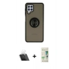 MARSİLYAN™- Galaxy A22 Kılıf Yörünge Çizgi - Siyah 20D Premium Cam Ekran Koruyucu + Kamera Lens Koruma Cam - SF