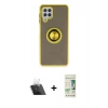 MARSİLYAN™- Galaxy A22 Kılıf Yörünge Çizgi - Siyah 20D Premium Cam Ekran Koruyucu + Kamera Lens Koruma Cam - SF