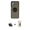 MARSİLYAN™- Galaxy A22 Kılıf Yörünge Çizgi - Siyah 6D Mat Seramik Hayalet Nano Ekran Koruyucu + Kamera Lens Koruma Cam - SF