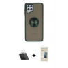 MARSİLYAN™- Galaxy A22 Kılıf Yörünge Çizgi - Siyah 6D Mat Seramik Hayalet Nano Ekran Koruyucu + Kamera Lens Koruma Cam - SF