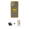 MARSİLYAN™- Galaxy A22 Kılıf Yörünge Çizgi - Siyah Mat Seramik Nano Ekran Koruyucu + Kamera Lens Koruma Cam - SF