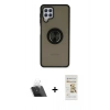MARSİLYAN™- Galaxy A22 Kılıf Yörünge Çizgi - Siyah Mat Seramik Nano Ekran Koruyucu + Kamera Lens Koruma Cam - SF