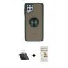 MARSİLYAN™- Galaxy A22 Kılıf Yörünge Çizgi - Siyah Mat Seramik Nano Ekran Koruyucu + Kamera Lens Koruma Cam - SF