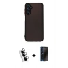 MARSİLYAN™- Galaxy A24 4G Kılıf Ahenk Çizgi Serisi - Siyah 3D Antistatik Hayalet Cam Ekran Koruyucu + Valdez Metal Kamera Lens - GS