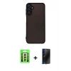 MARSİLYAN™- Galaxy A24 4G Kılıf Ahenk Çizgi Serisi - Siyah 3D Antistatik Hayalet Cam Ekran Koruyucu + Raze Metal Kamera Lens - GS