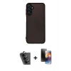 MARSİLYAN™- Galaxy A24 4G Kılıf Ahenk Çizgi Serisi - Siyah 3D Antistatik Mat Seramik Nano Ekran Koruyucu + Siyah Valdez Metal Kamera Lens