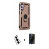 MARSİLYAN™- Galaxy A24 4G Kılıf Ahenk Klasik Koleksiyonu - Siyah 3D Antistatik Hayalet Cam Ekran Koruyucu + Valdez Metal Kamera Lens - GS