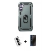 MARSİLYAN™- Galaxy A24 4G Kılıf Ahenk Klasik Koleksiyonu - Siyah 3D Antistatik Hayalet Cam Ekran Koruyucu + Valdez Metal Kamera Lens - GS