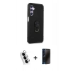 MARSİLYAN™- Galaxy A24 4G Kılıf Ahenk Klasik Koleksiyonu - Siyah 3D Antistatik Hayalet Cam Ekran Koruyucu + Valdez Metal Kamera Lens - GS