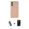 MARSİLYAN™- Galaxy A24 4G Kılıf Ahenk Serisi - Siyah 3D Antistatik Hayalet Cam Ekran Koruyucu + Valdez Metal Kamera Lens - GS