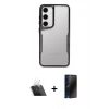 MARSİLYAN™- Galaxy A24 4G Kılıf Akış Çizgi Koleksiyonu - Siyah 3D Antistatik Hayalet Cam Ekran Koruyucu + Kamera Lens Koruma Cam - SF