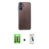 MARSİLYAN™- Galaxy A24 4G Kılıf Eksen Doku Prime - Şeffaf Pasifik Cam Ekran Koruyucu + Raze Metal Kamera Lens - SH