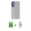 MARSİLYAN™- Galaxy A24 4G Kılıf Eksen Doku Prime - Şeffaf Pasifik Cam Ekran Koruyucu + Raze Metal Kamera Lens - SH