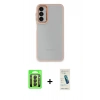 MARSİLYAN™- Galaxy A24 4G Kılıf Eksen Doku Prime - Şeffaf Pasifik Cam Ekran Koruyucu + Raze Metal Kamera Lens - SH