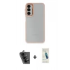 MARSİLYAN™- Galaxy A24 4G Kılıf Eksen Doku Prime - Şeffaf Pasifik Cam Ekran Koruyucu + Valdez Metal Kamera Lens - SH