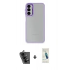 MARSİLYAN™- Galaxy A24 4G Kılıf Eksen Doku Prime - Şeffaf Pasifik Cam Ekran Koruyucu + Valdez Metal Kamera Lens - SH