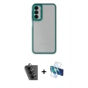 MARSİLYAN™- Galaxy A24 4G Kılıf Eksen Doku Prime - Siyah 3D Antistatik Cam Ekran Koruyucu + Valdez Metal Kamera Lens - SH