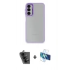 MARSİLYAN™- Galaxy A24 4G Kılıf Eksen Doku Prime - Siyah 3D Antistatik Cam Ekran Koruyucu + Valdez Metal Kamera Lens - SH