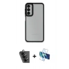 MARSİLYAN™- Galaxy A24 4G Kılıf Eksen Doku Prime - Siyah 3D Antistatik Cam Ekran Koruyucu + Valdez Metal Kamera Lens - SH