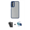 MARSİLYAN™- Galaxy A24 4G Kılıf Eksen Doku Prime - Siyah 3D Antistatik Cam Ekran Koruyucu + Valdez Metal Kamera Lens - SH