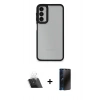 MARSİLYAN™- Galaxy A24 4G Kılıf Eksen Doku Prime - Siyah 3D Antistatik Hayalet Cam Ekran Koruyucu + Kamera Lens Koruma Cam - SF