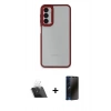 MARSİLYAN™- Galaxy A24 4G Kılıf Eksen Doku Prime - Siyah 3D Antistatik Hayalet Cam Ekran Koruyucu + Kamera Lens Koruma Cam - SF