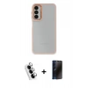 MARSİLYAN™- Galaxy A24 4G Kılıf Eksen Doku Prime - Siyah 3D Antistatik Hayalet Cam Ekran Koruyucu + Valdez Metal Kamera Lens - GS
