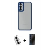 MARSİLYAN™- Galaxy A24 4G Kılıf Eksen Doku Prime - Siyah 3D Antistatik Hayalet Cam Ekran Koruyucu + Valdez Metal Kamera Lens - GS