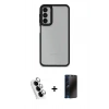 MARSİLYAN™- Galaxy A24 4G Kılıf Eksen Doku Prime - Siyah 3D Antistatik Hayalet Cam Ekran Koruyucu + Valdez Metal Kamera Lens - GS