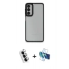 MARSİLYAN™- Galaxy A24 4G Kılıf Eksen Doku Prime - Siyah 3D Antistatik Seramik Nano Ekran Koruyucu + Valdez Metal Kamera Lens - GS