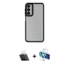 MARSİLYAN™- Galaxy A24 4G Kılıf Eksen Doku Prime - Siyah 3D Antistatik Seramik Nano Ekran Koruyucu + Kamera Lens Koruma Cam - SF