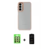 MARSİLYAN™- Galaxy A24 4G Kılıf Eksen Doku Prime - Siyah 6D Antistatik Mat Seramik Hayalet Nano Ekran Koruyucu + Raze Metal Kamera Lens - GS