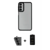 MARSİLYAN™- Galaxy A24 4G Kılıf Eksen Doku Prime - Siyah 6D Antistatik Mat Seramik Hayalet Nano Ekran Koruyucu + Valdez Metal Kamera Lens - SH