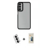 MARSİLYAN™- Galaxy A24 4G Kılıf Eksen Doku Prime - Siyah 6D Mat Seramik Hayalet Nano Ekran Koruyucu + Valdez Metal Kamera Lens - GS