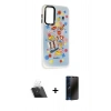 MARSİLYAN™- Galaxy A24 4G Kılıf Siluet Çizgi Koleksiyonu - Siyah 3D Antistatik Hayalet Cam Ekran Koruyucu + Kamera Lens Koruma Cam - SF
