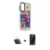 MARSİLYAN™- Galaxy A24 4G Kılıf Siluet Çizgi Koleksiyonu - Siyah 3D Antistatik Hayalet Cam Ekran Koruyucu + Kamera Lens Koruma Cam - SF