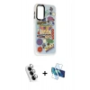 MARSİLYAN™- Galaxy A24 4G Kılıf Siluet Çizgi Koleksiyonu - Siyah 3D Antistatik Seramik Nano Ekran Koruyucu + Valdez Metal Kamera Lens - GS