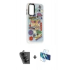 MARSİLYAN™- Galaxy A24 4G Kılıf Siluet Çizgi Koleksiyonu - Siyah 3D Antistatik Seramik Nano Ekran Koruyucu + Valdez Metal Kamera Lens - SH