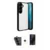 MARSİLYAN™- Galaxy A24 4G Kılıf Vadi Minimal - Siyah 3D Antistatik Hayalet Cam Ekran Koruyucu + Valdez Metal Kamera Lens - SH