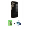 MARSİLYAN™- Galaxy A24 4G Kılıf Yankı Serisi - Siyah 3D Antistatik Seramik Nano Ekran Koruyucu + Raze Metal Kamera Lens - GS